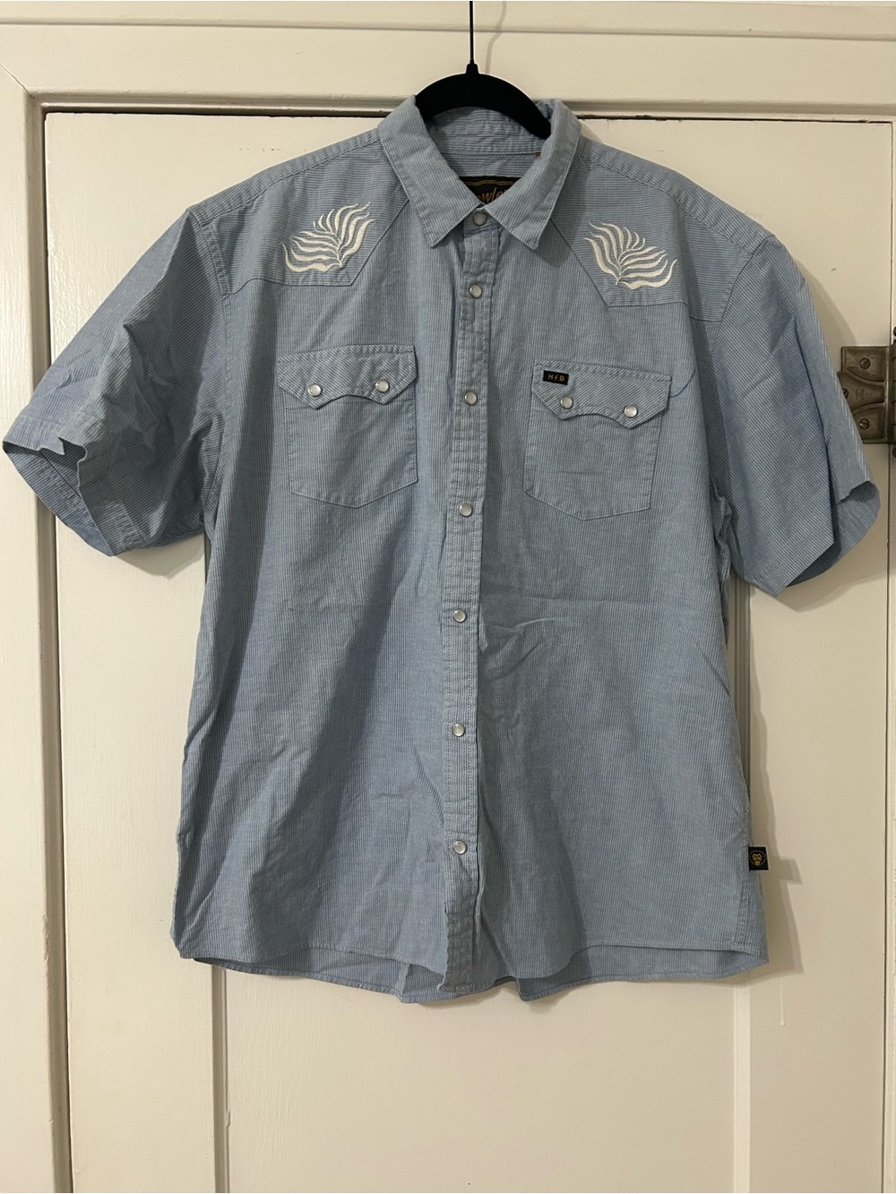 Howler Bros Light Blue Short-Sleeve Western Shirt with Embroidered Yoke